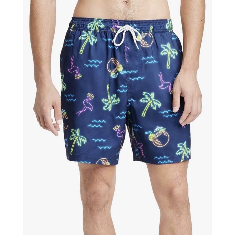Men’s Tropical Neon Lights Theme 7” E-waist Swim Shorts Size S Goodfellow & Co.